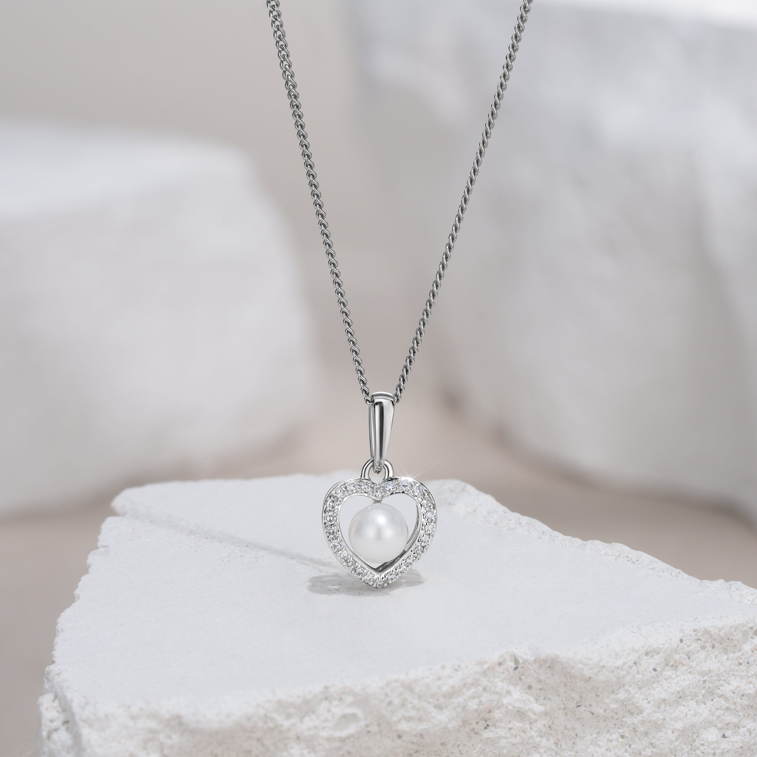Stellato Pearl and Diamond Pendant Necklace 0.06ct in 9K White Gold
